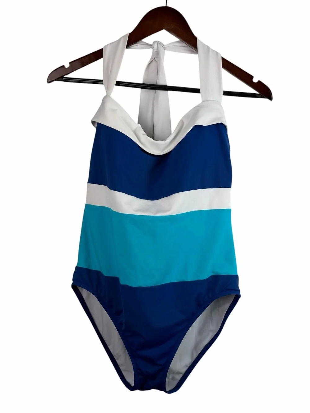 Lauren Ralph Lauren | Blue White Teal Stripe Halter Tie Swimsuit